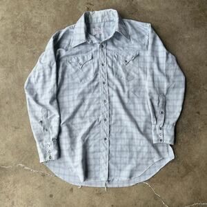 VINTAGE H BAR C PEARL SNAP SHIRT WESTERN BLUE STRIPED XL